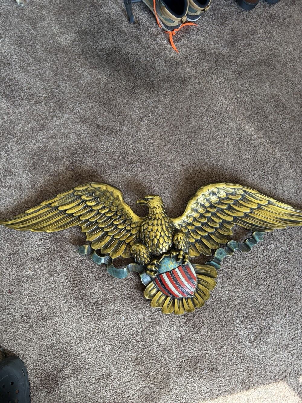Vintage 1963 Syroco Old Glory Patriotic Eagle Wall Plaque Shield USA Decor